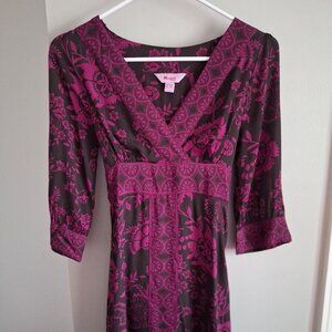 Monsoon Magenta Pink and Black Floral Midi Dress